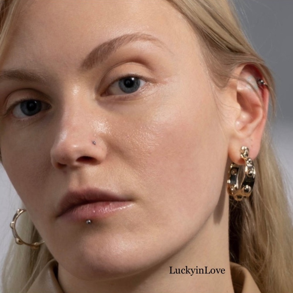 ALEXIS BITTAR• Gold Byzantine Sculpted Raised Repoussé Molten Dots Hoop Earrings - Picture 8 of 13